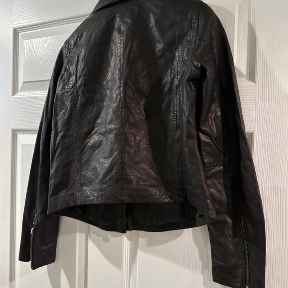 Madewell Women Black Washed Leather Motorcycle Jacket Brass hardware (S) NC112 - Picture 4 of 4